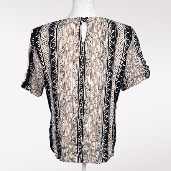 Vintage Solitaire Tribal Stripe Blouse Short Sleeve Rayon Small - Picture 5 of 10